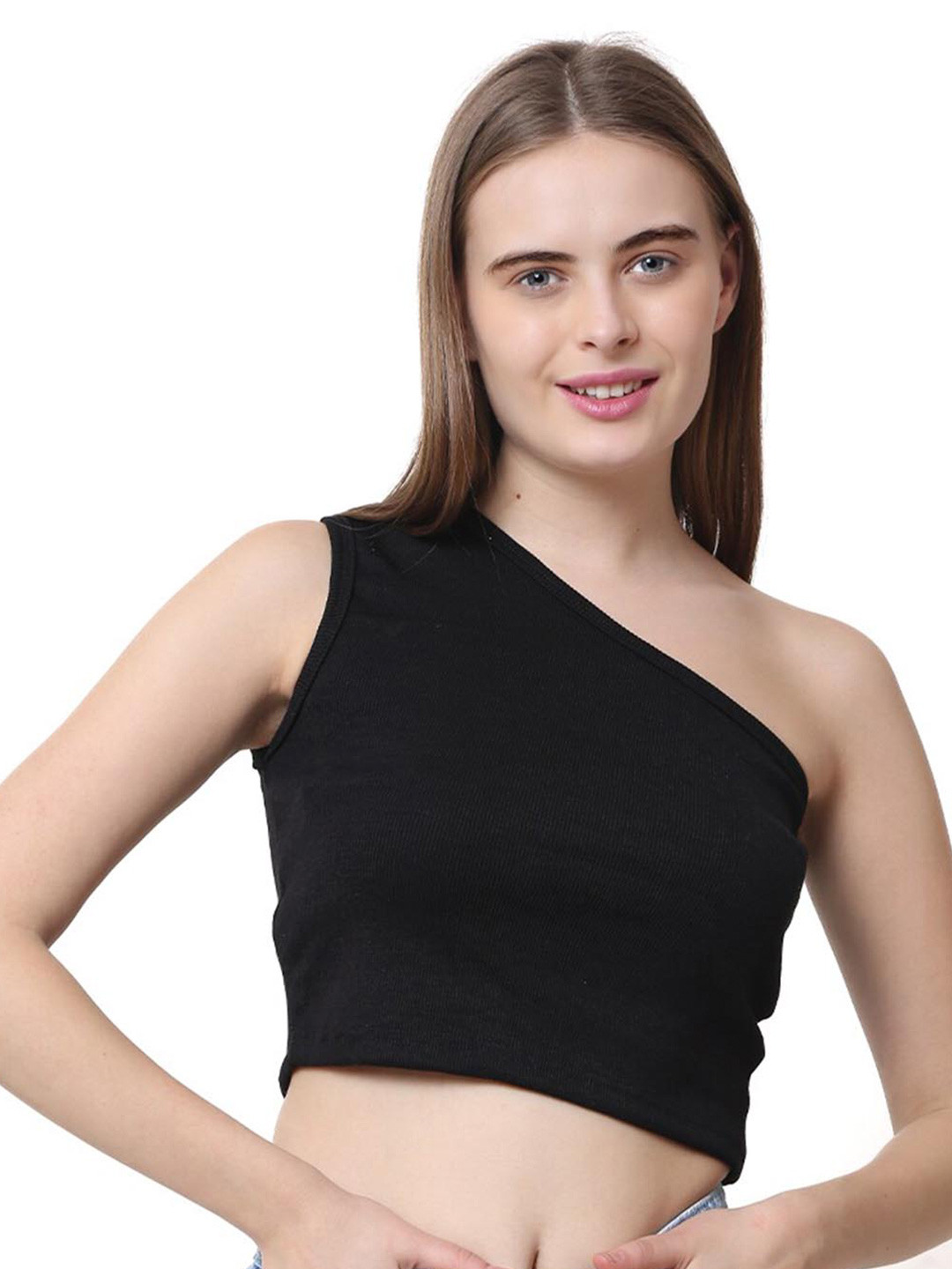 CareDone One Shoulder Crop Top