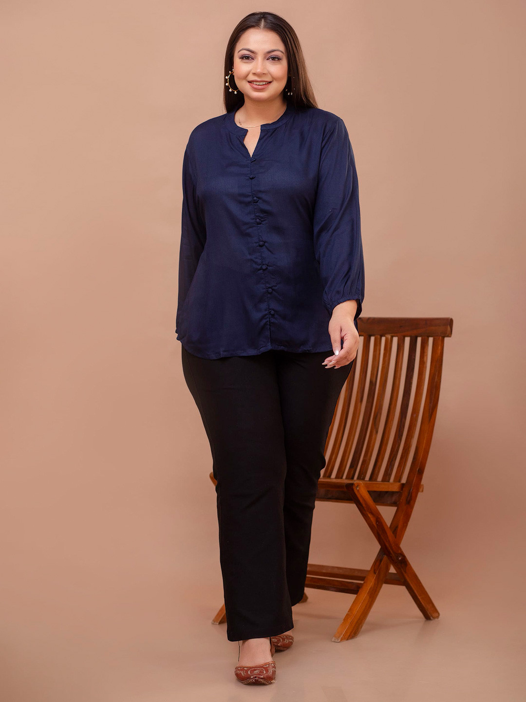 MissKurti Plus Size Mandarin Collar Puff Sleeves Tunic