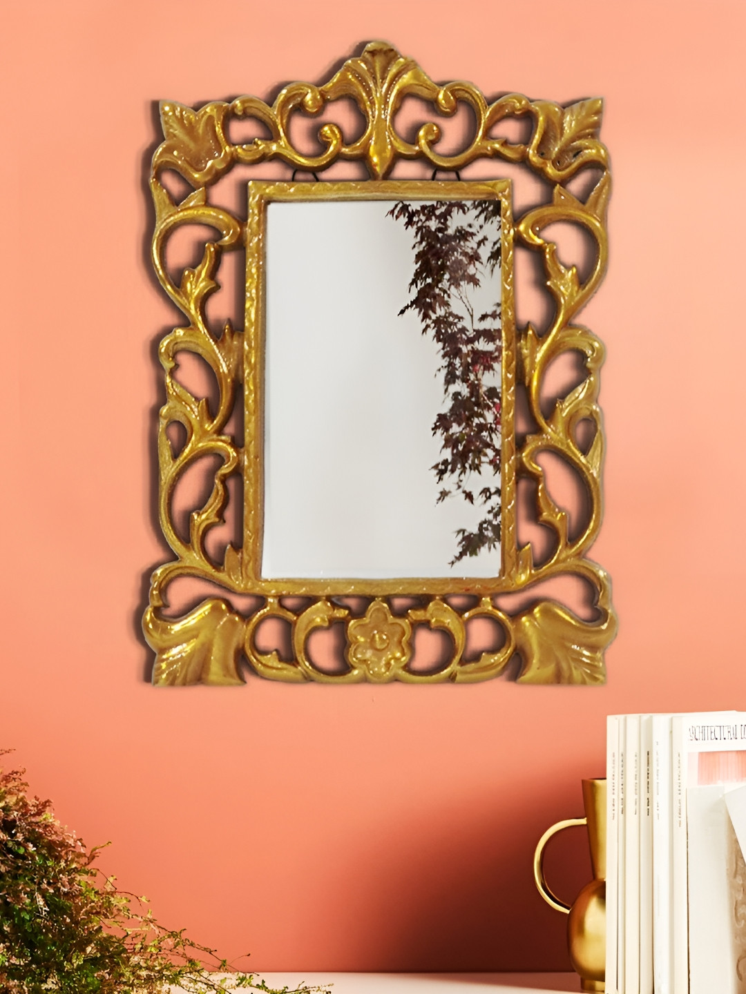 CasaGold Metallic Toned Vintage Presco Carved Rectangular Wall Mirror