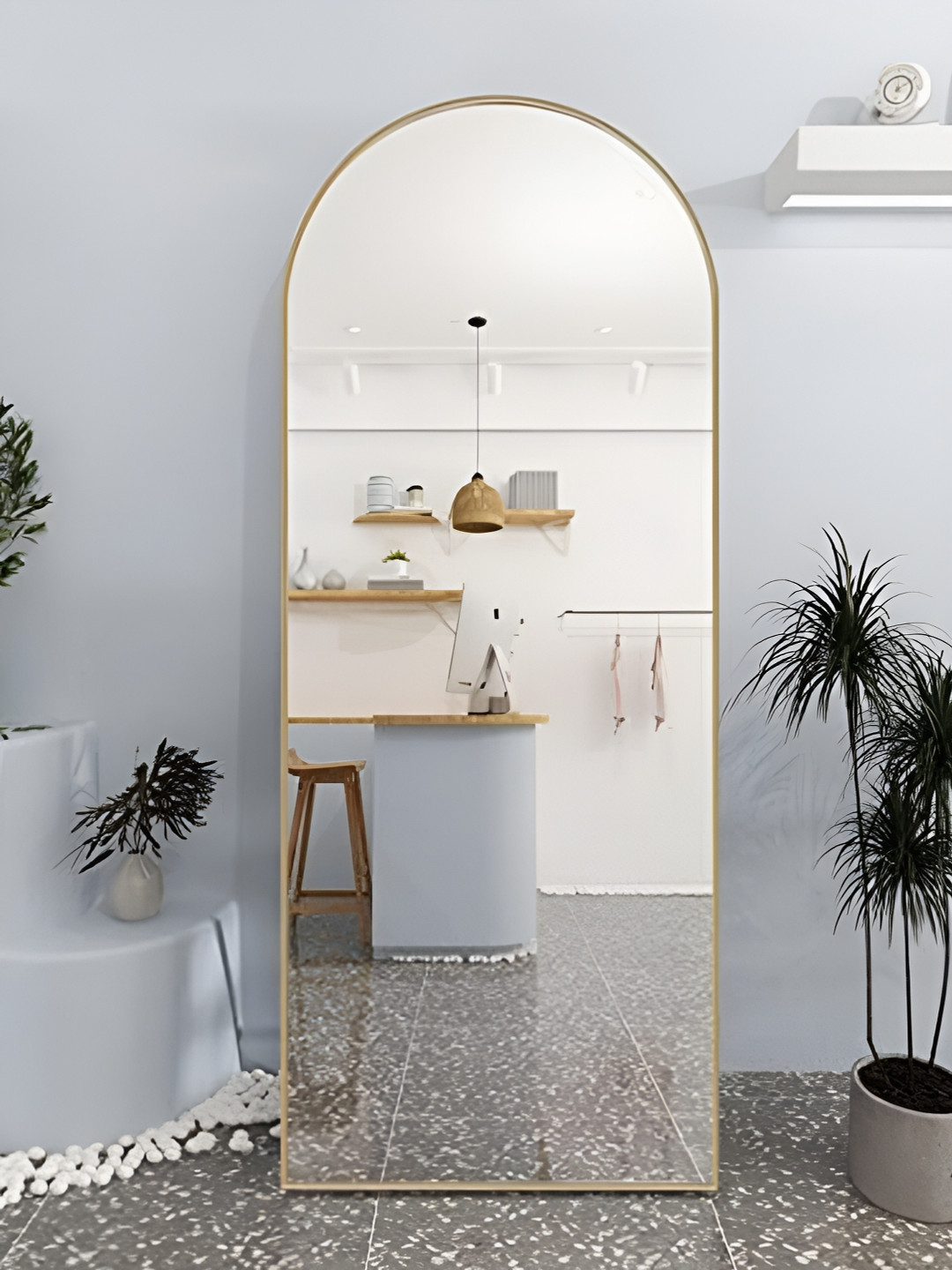 CasaGold Rose Gold & Grey Arch Shaped Framed Floor Mirror With Stand