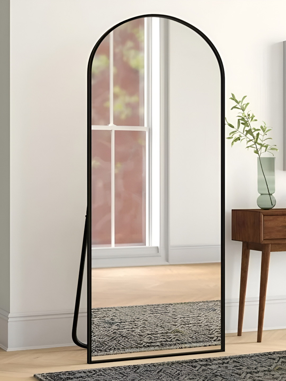 CasaGold Black Metal Arch Full Length Mirror with Stand