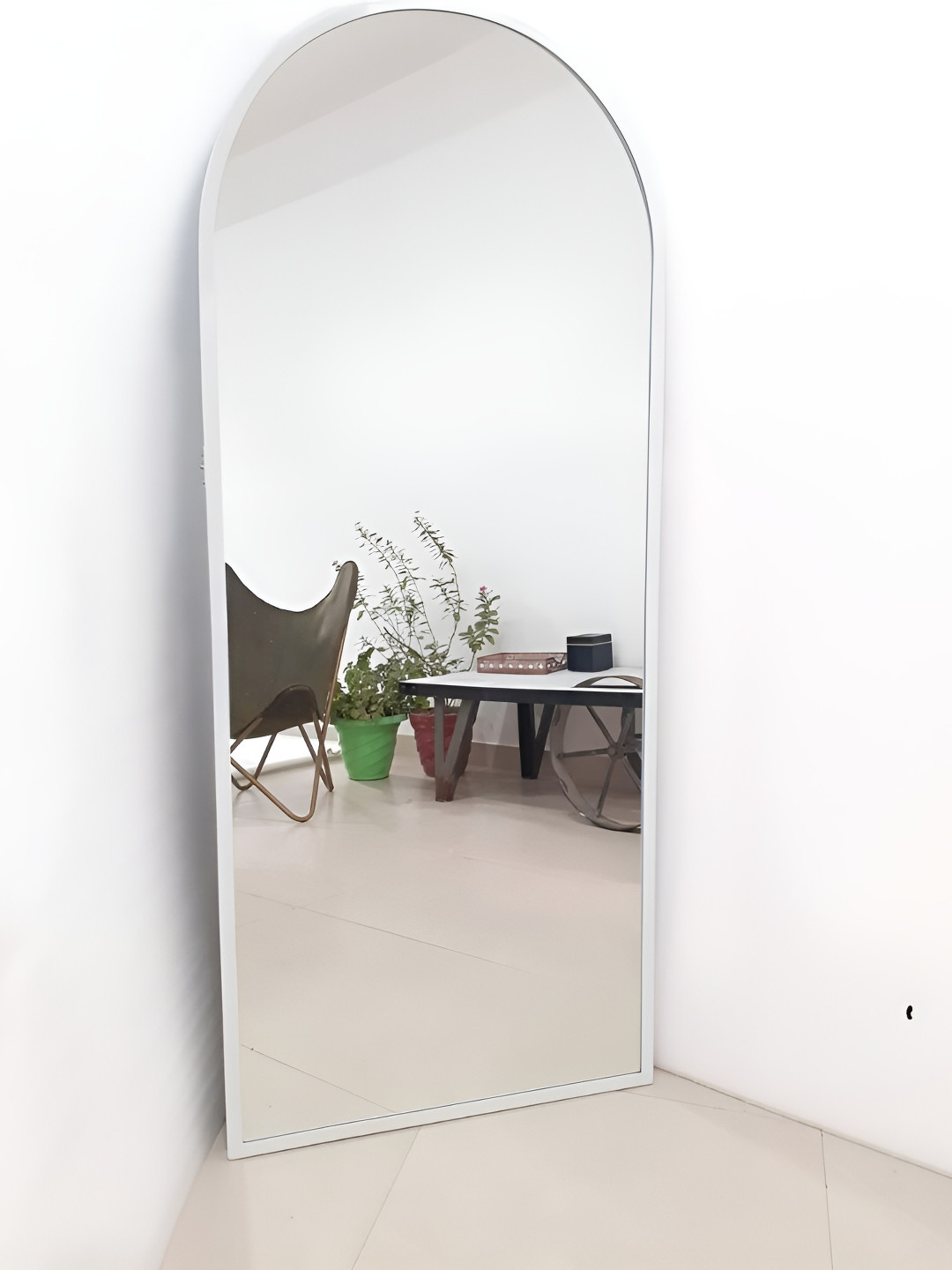 CasaGold White & Grey Arch Shaped Framed Bathroom Floor Mirror With Stand