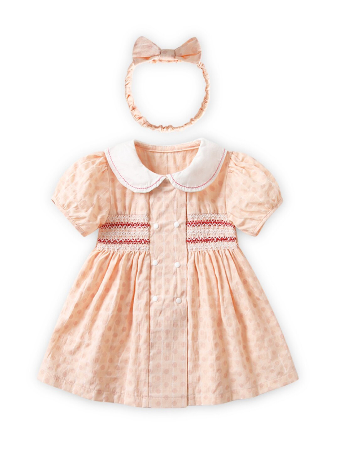 StyleCast Girls Cream Peter Pan Collar Smocked Cotton A-Line Dress