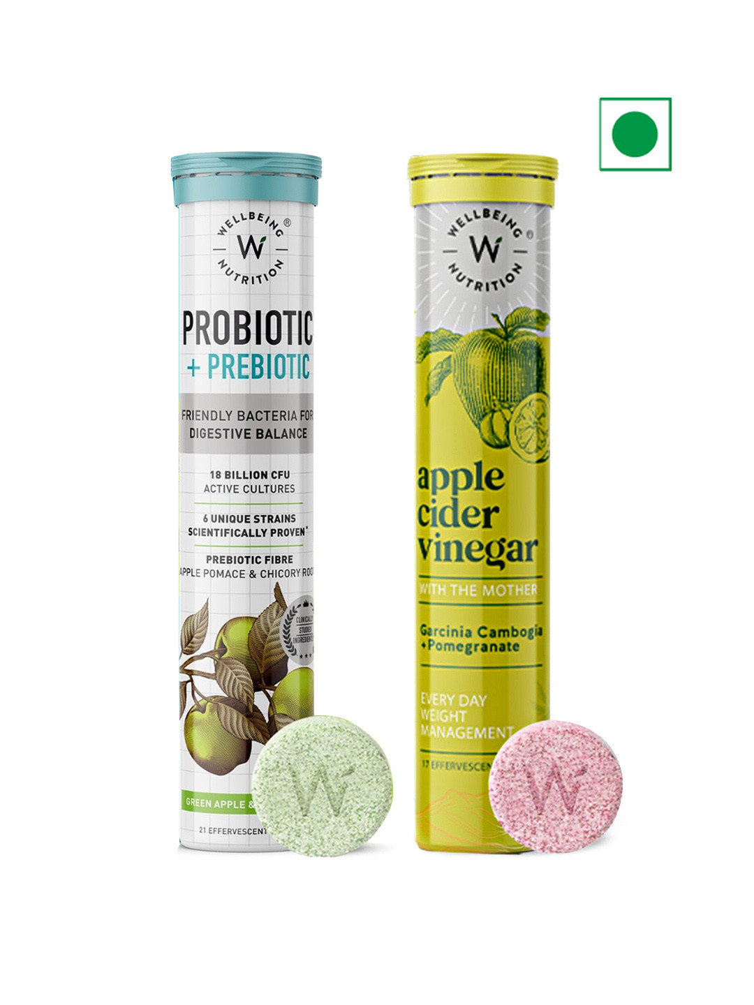Wellbeing Nutrition Apple Cider Vinegar Tablets 17Pcs & Probiotic+Prebiotic Tablets 21Pcs