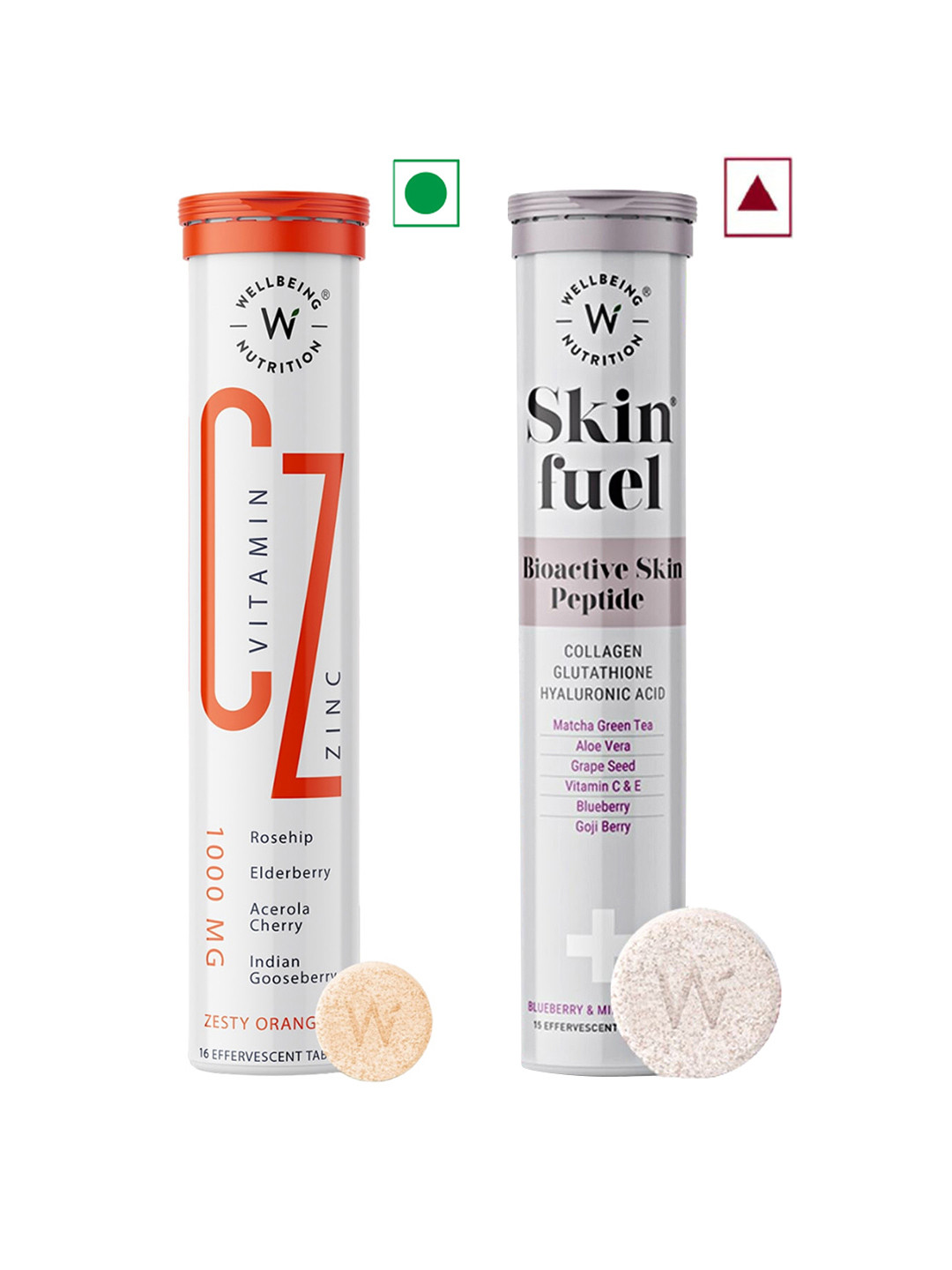 Wellbeing Nutrition Skin Fuel Tablets 15Pcs & 1000 Mg Vitamin C + Zinc Tablets 16Pcs