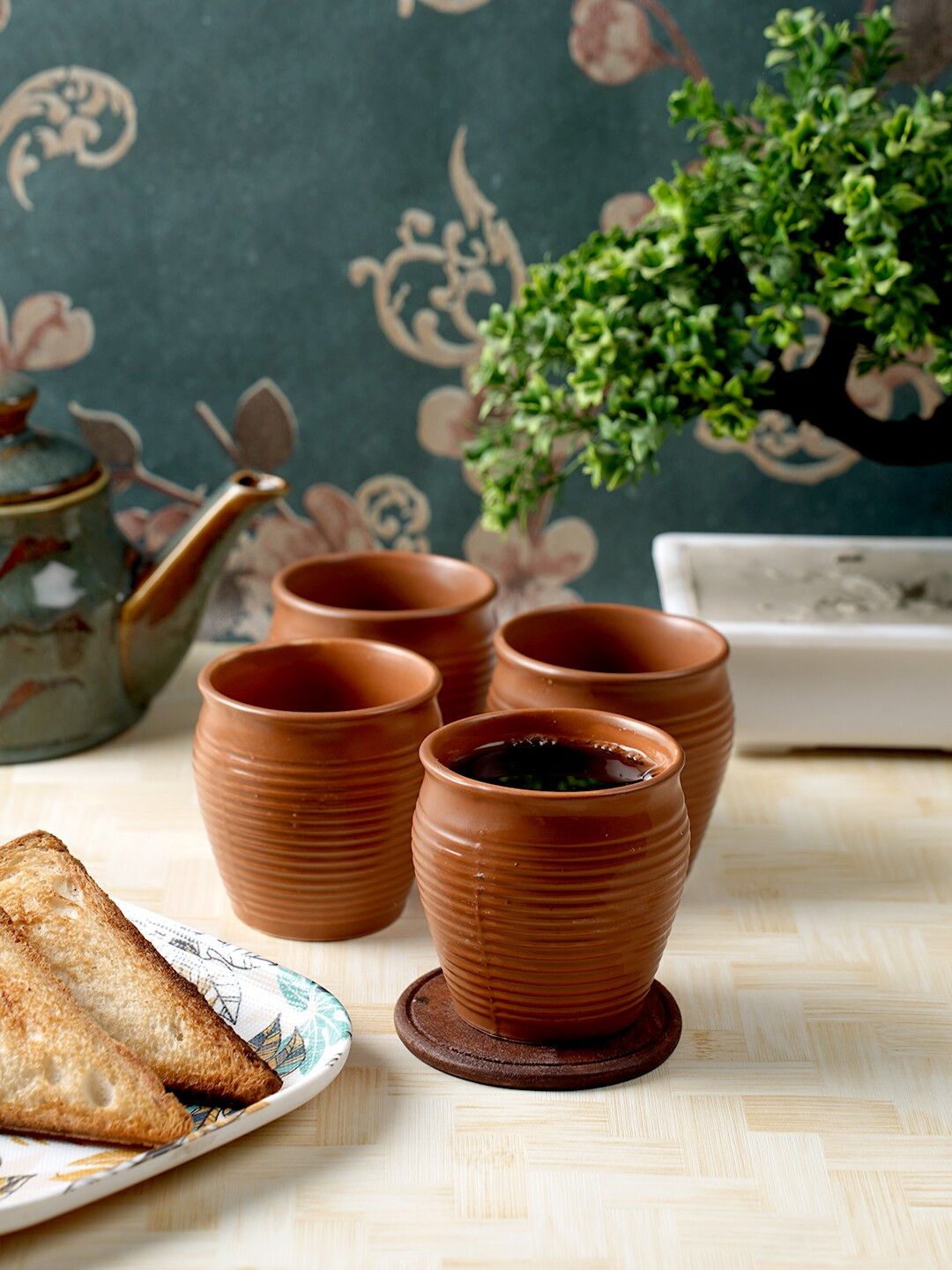 CDI Evil Eye Brown Ceramic Microwave Safe 4 Piece Kulladhs-150ml