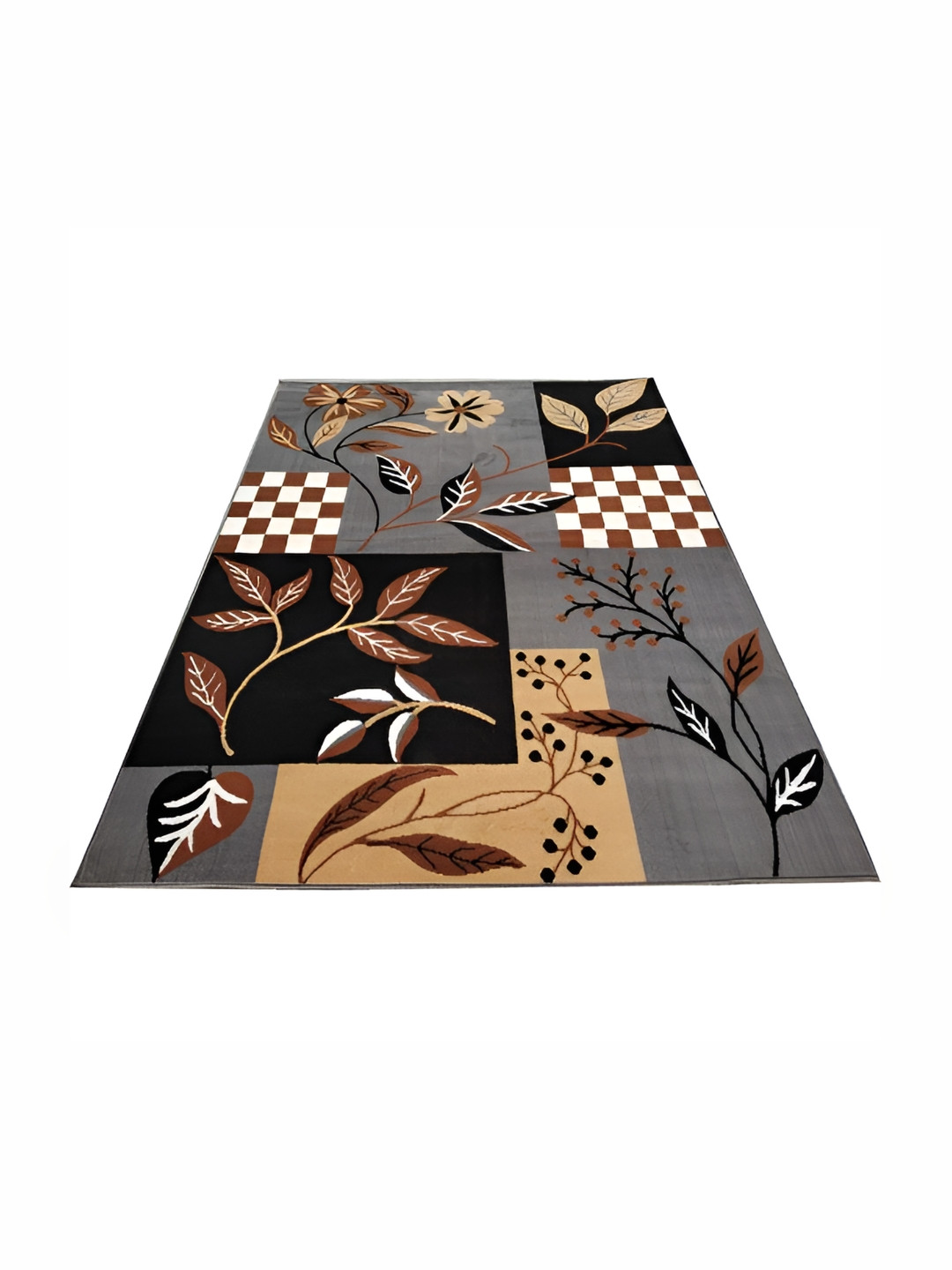 Asad Emporium Rugs Grey & Brown Floral Printed No Shredding Polypropylene Carpet