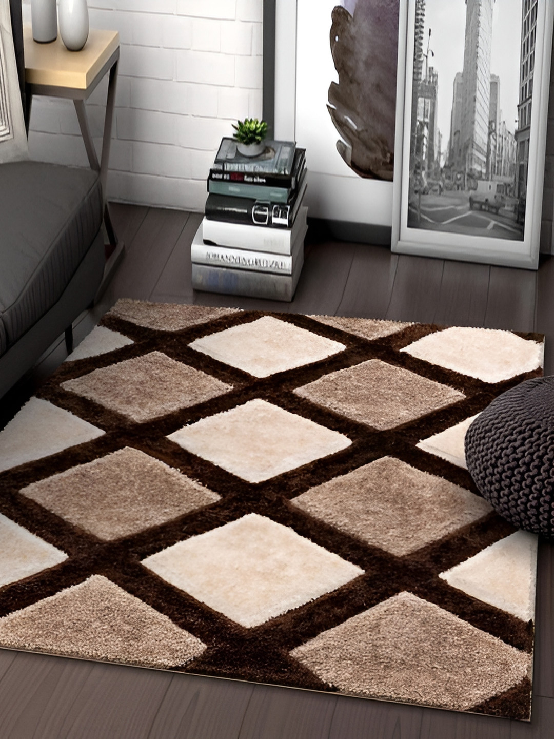 Asad Emporium Rugs Brown & Cream Geometric Printed No Shreding Carpet