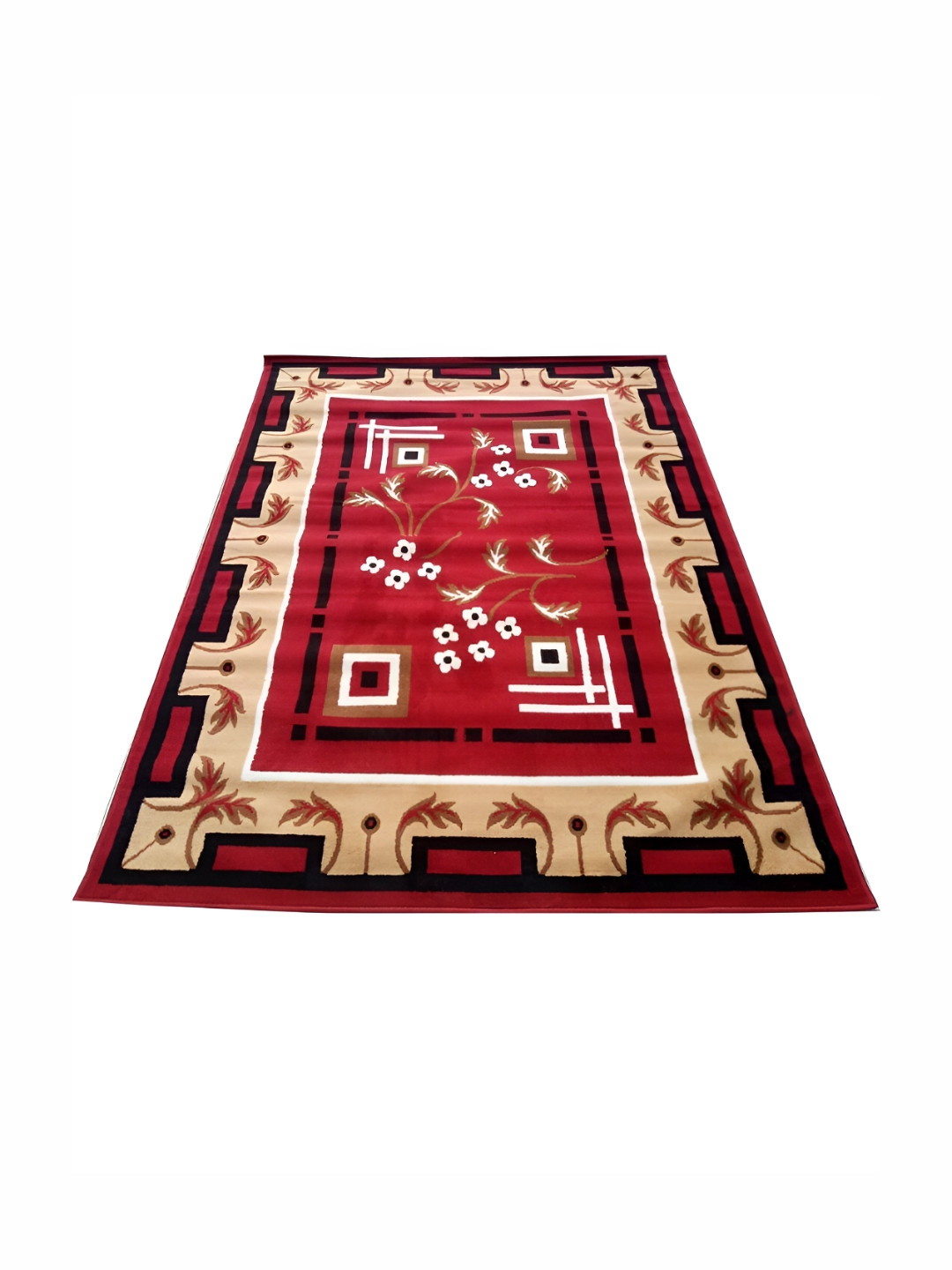 Asad Emporium Rugs Red & Black Floral Printed No Shreding Carpet