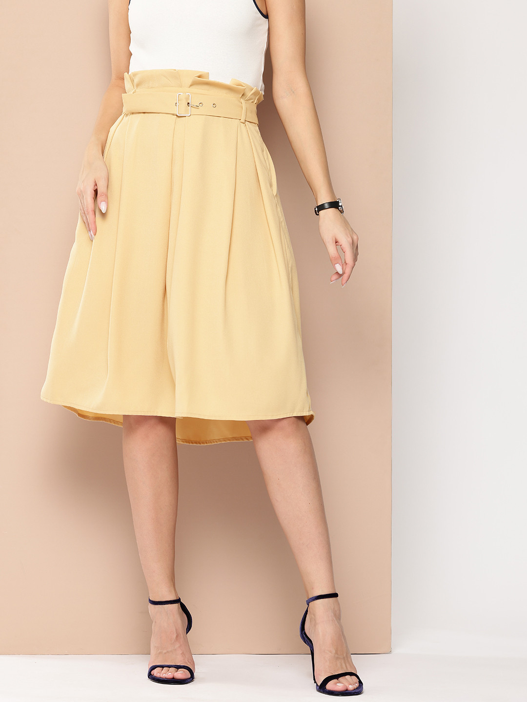 Chemistry Pleated A-Line Skirt with Belt