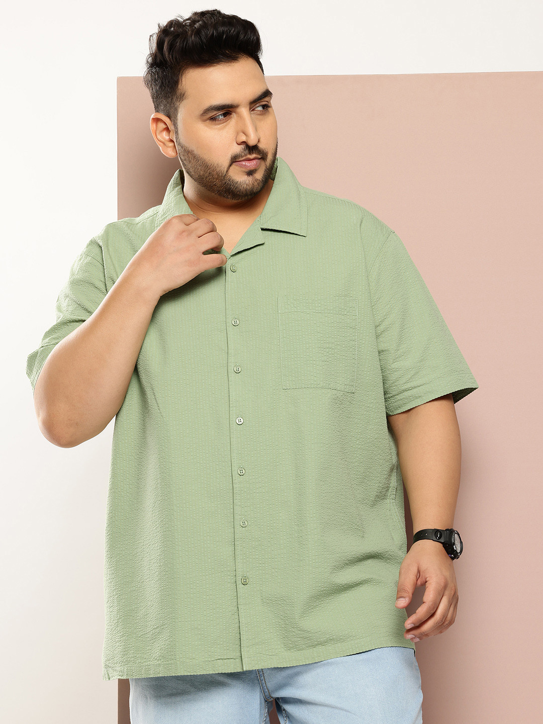 Sztori Plus Size Seersucker Casual Shirt