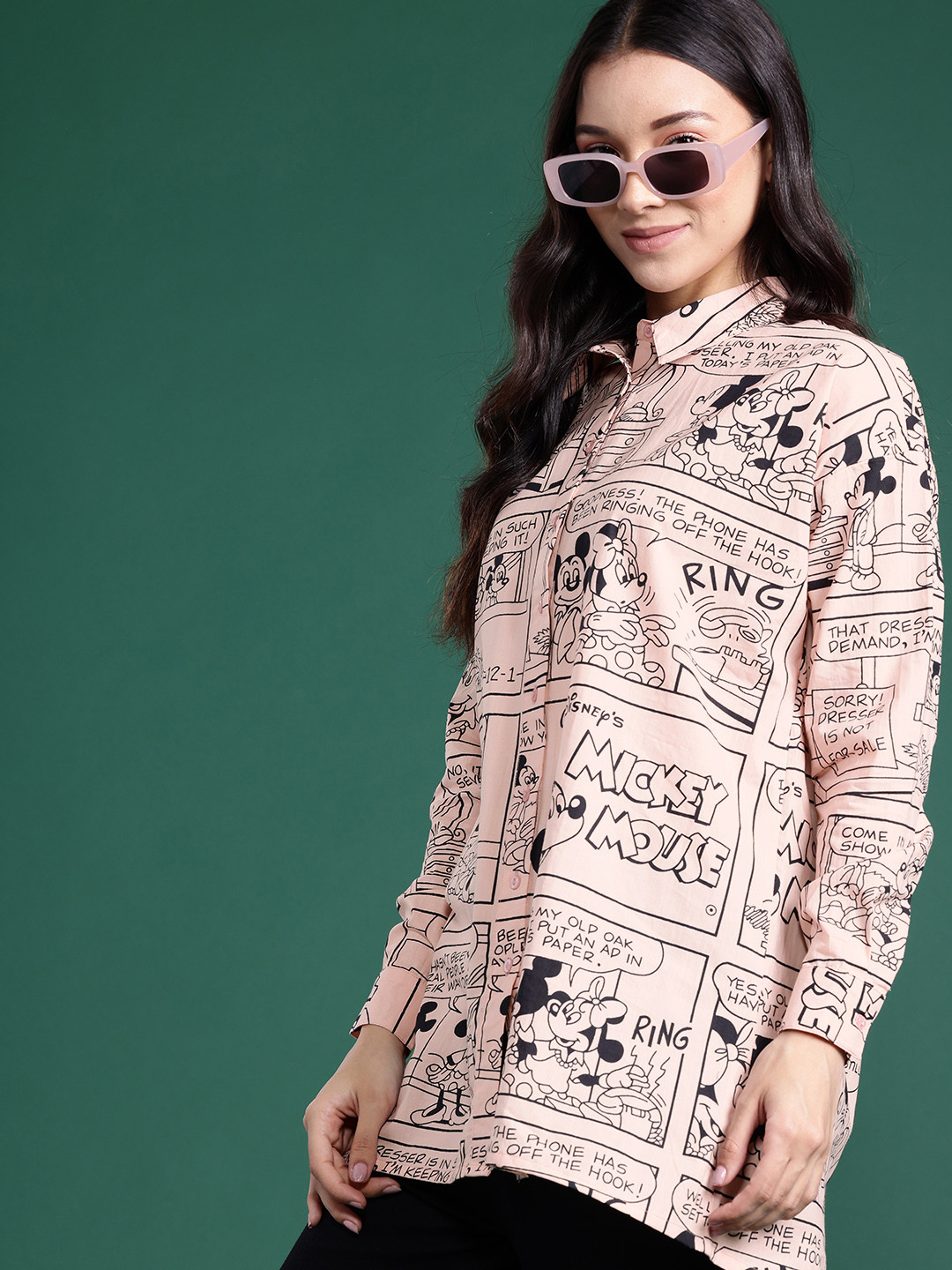 Disney by DressBerry Cotton Printed Longline Oversized Shirt