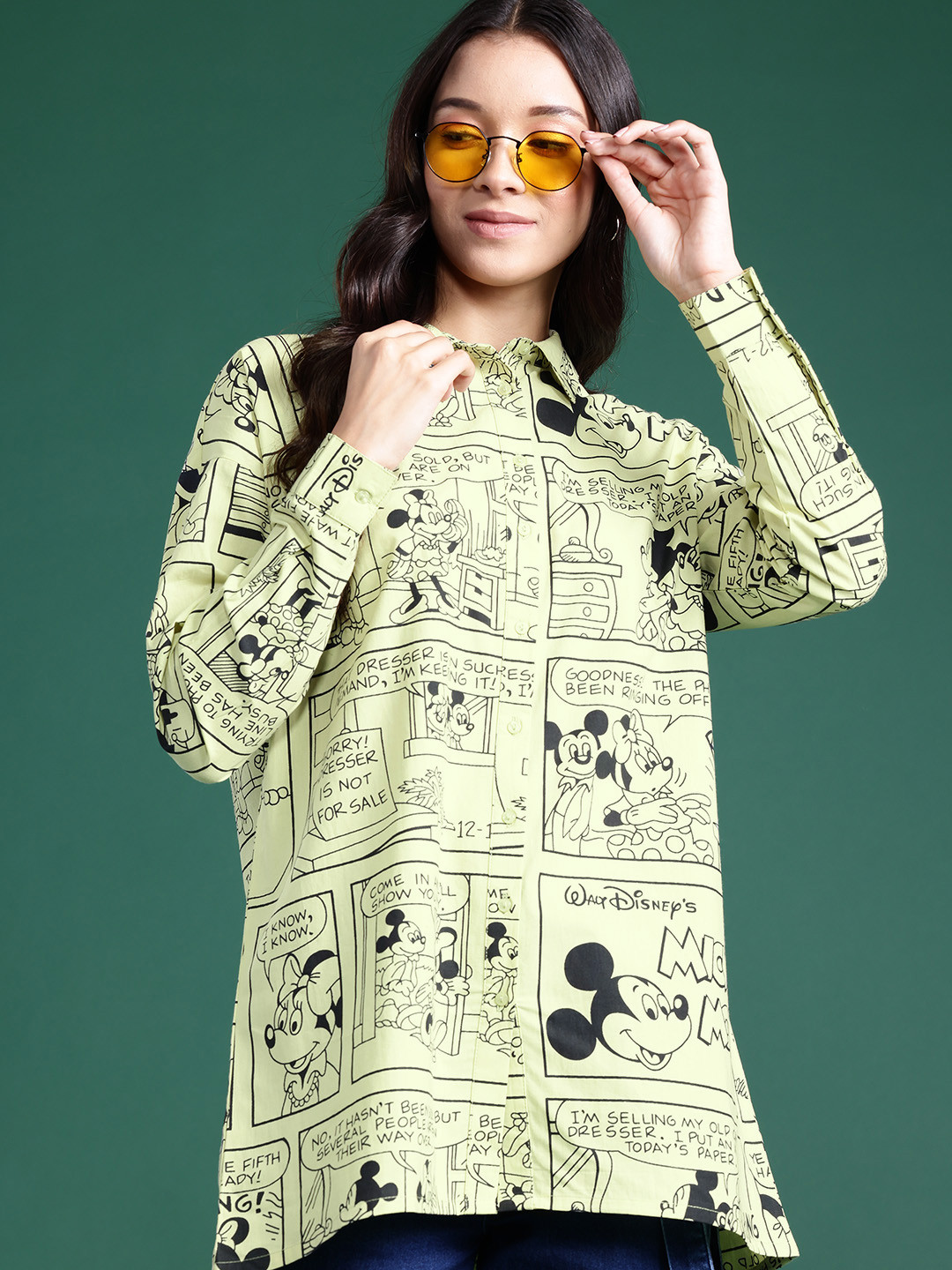 Disney by DressBerry Cotton Printed Longline Oversized Shirt