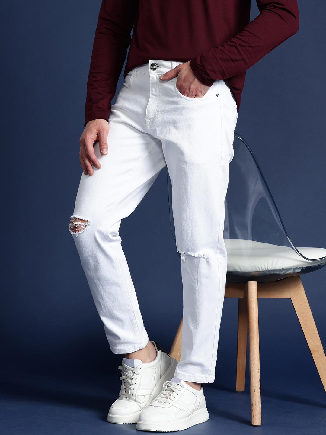Mast & Harbour Men Carrot Fit Slash Knee Stretchable Jeans