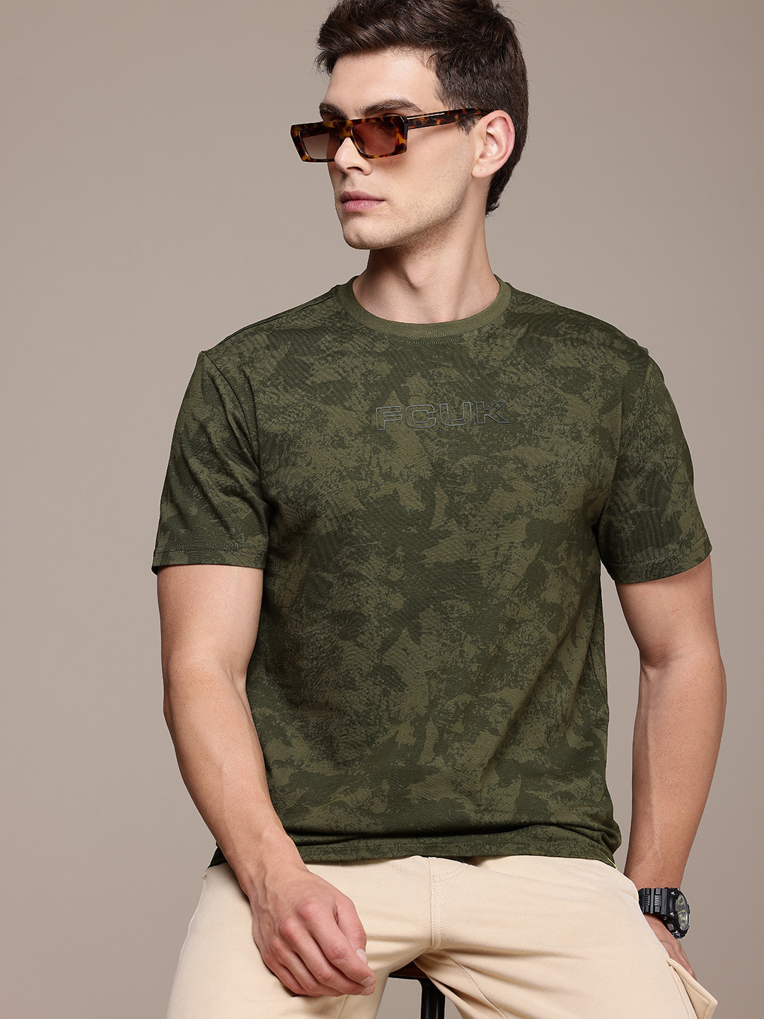 FCUK Pure Cotton Abstract Printed T-shirt