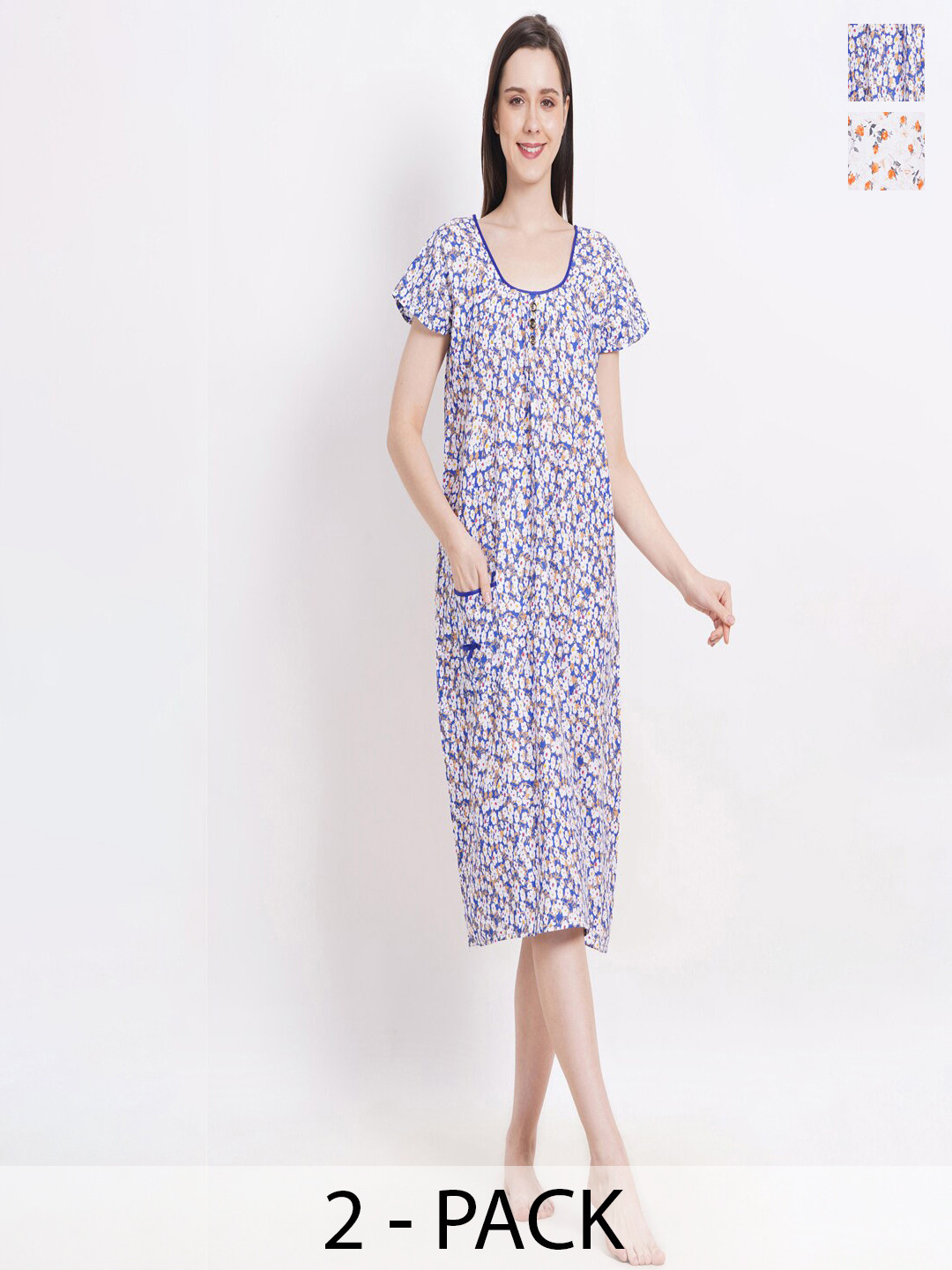 Breezly Pack Of 2 Printed Pure Cotton Nightdresses