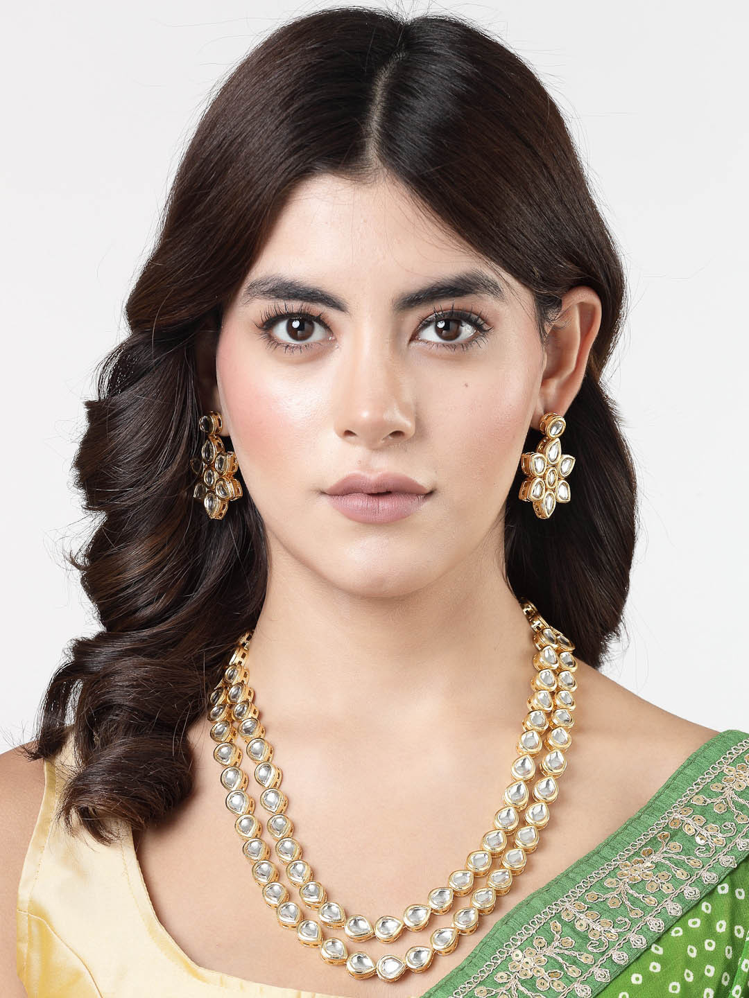 NVR Women Rhodium-Plated Kundan-Studded Jewellery Set