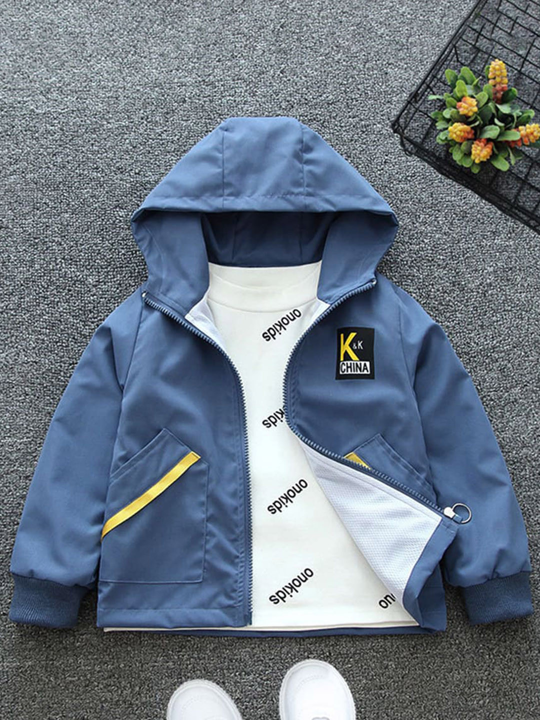 INCLUD Boys Typography Printed Lightweight Hooded Bomber Jacket