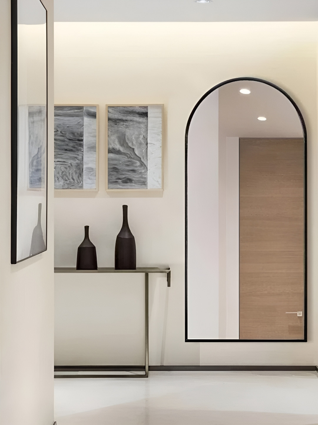 CasaGold Black & Grey Arch Shaped Framed Floor Mirror With Stand