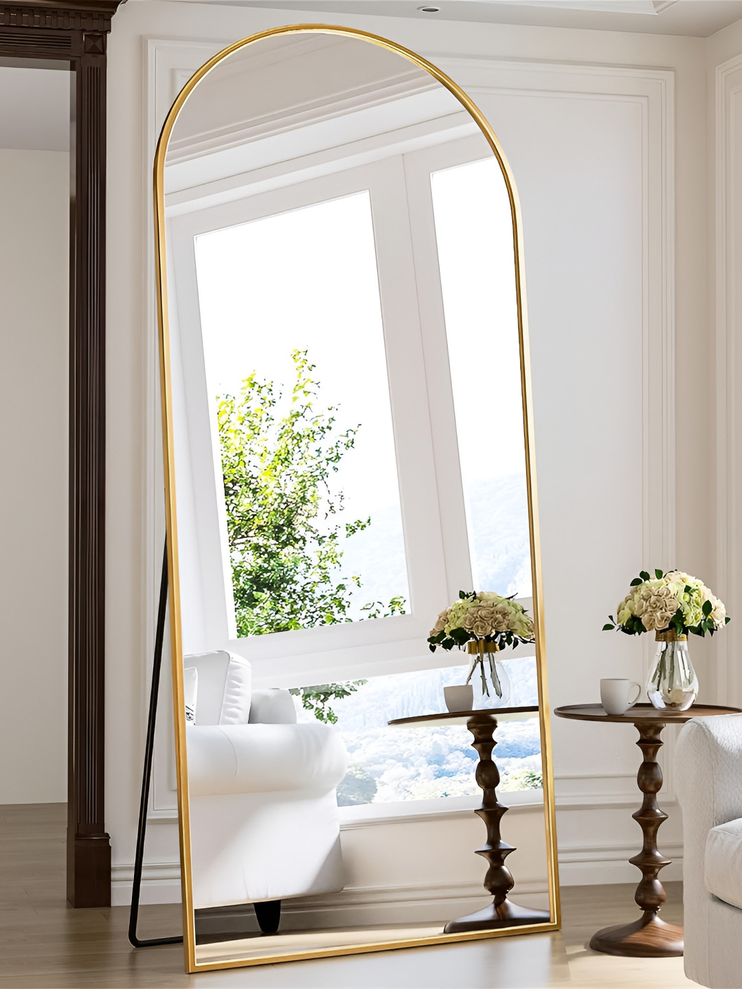 CasaGold Beige & Grey Arch Shaped Framed Floor Mirror With Stand