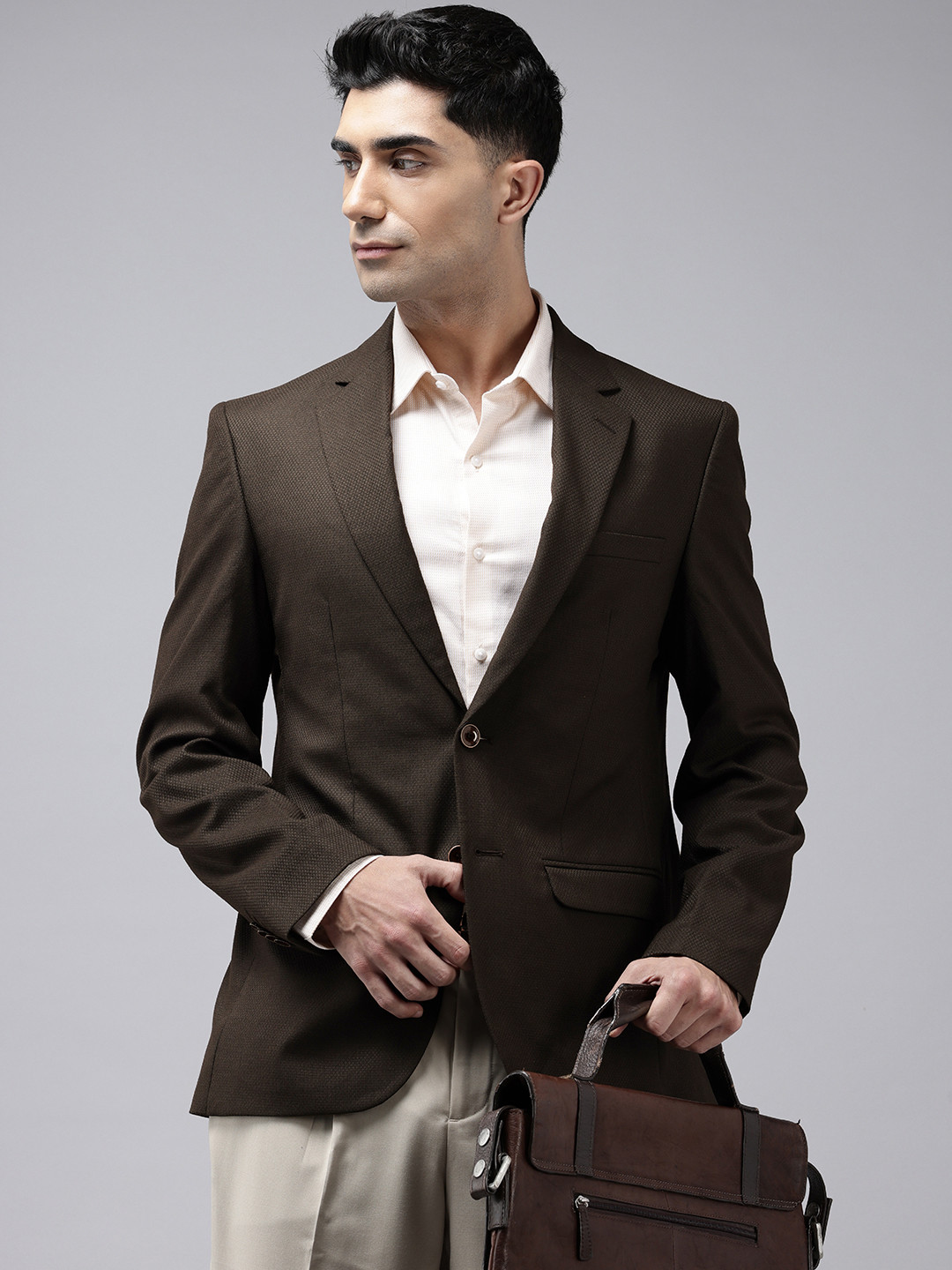Park Avenue Self Design Notched Lapel Single-Breasted Formal Blazer