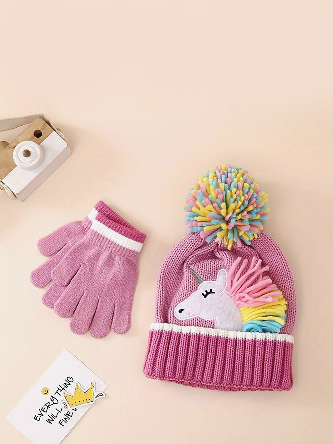 Little Surprise Box LLP Kids Frill Unicorn Woollen Winter Cap Beanie & Matching Gloves
