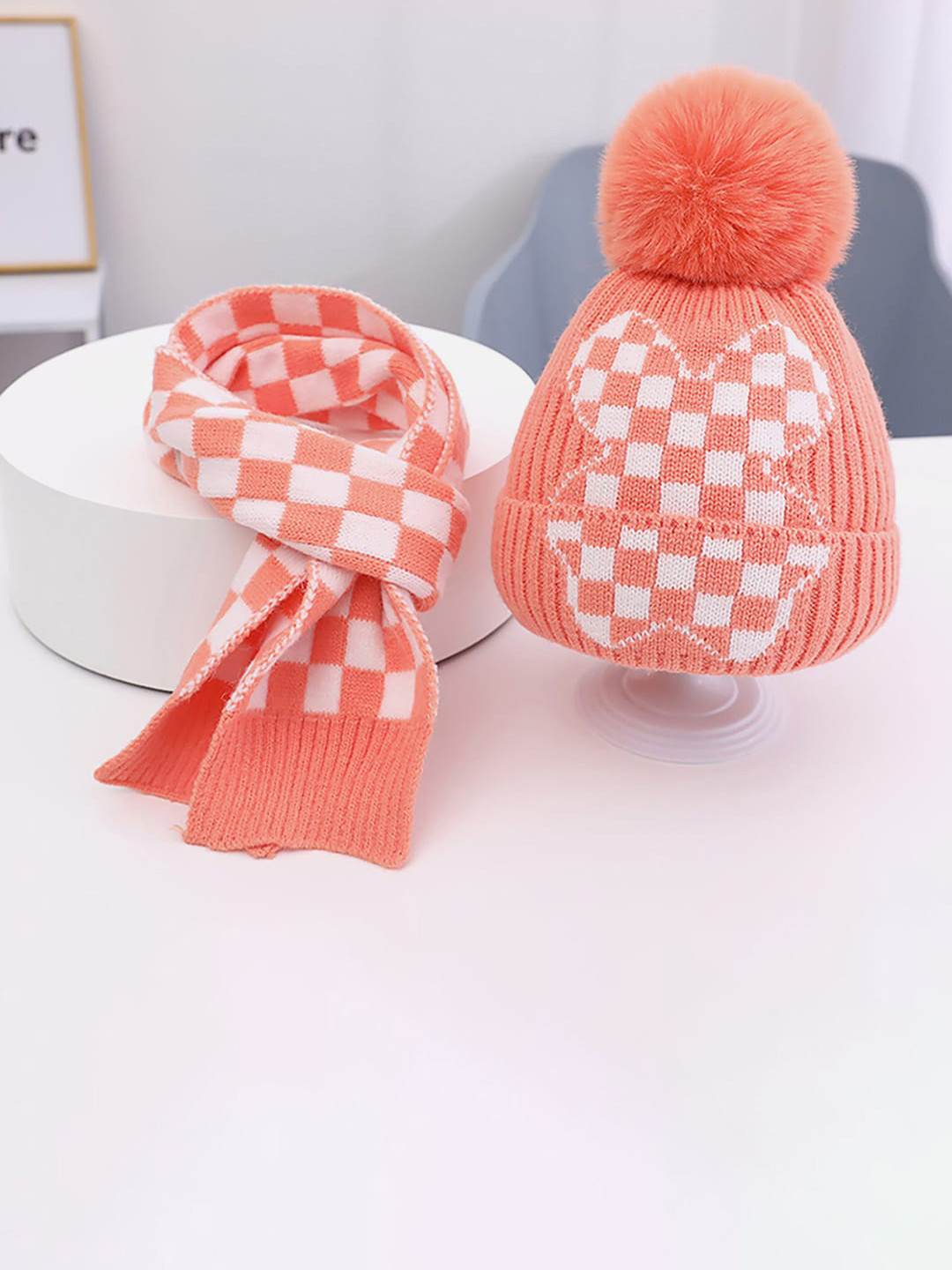 Little Surprise Box LLP Kids Pack of 2 Checked Woolen Muffler With Beanie
