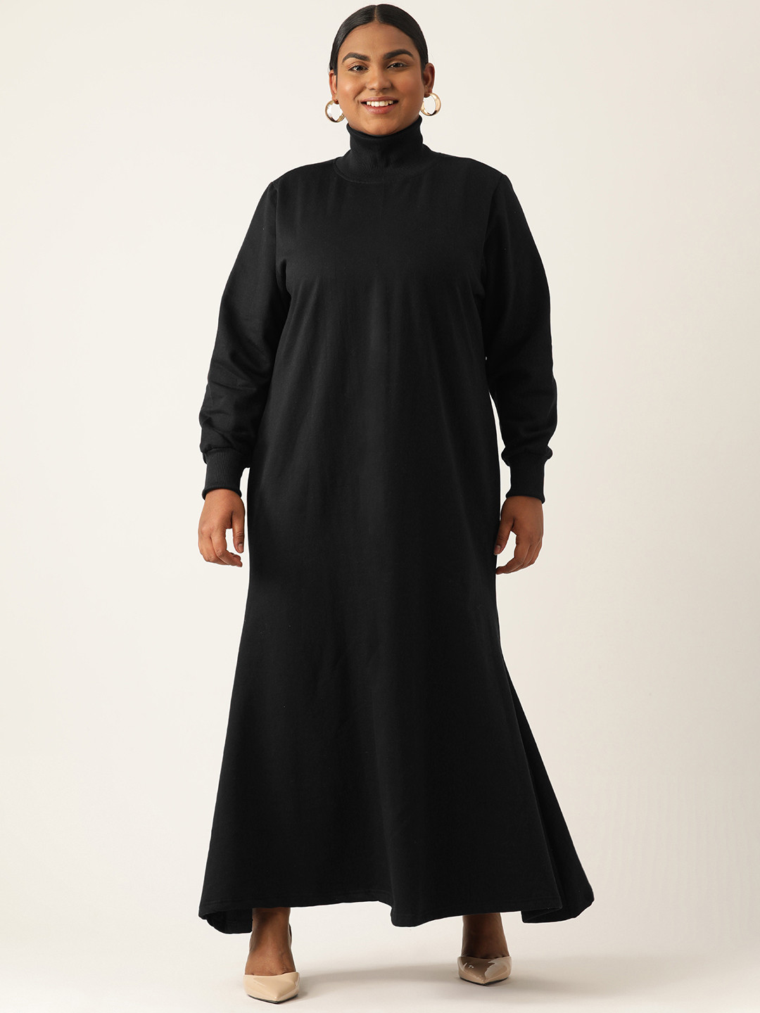 theRebelinme Plus Size Solid Bishop Sleeve Maxi Dress