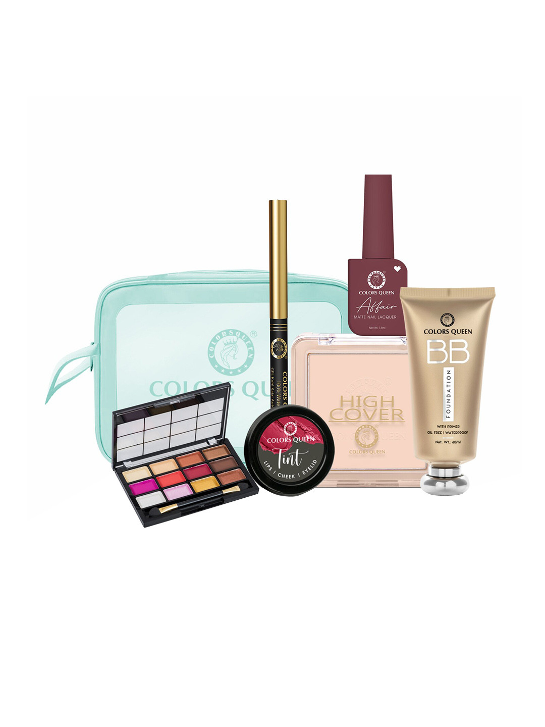 Colors Queen 7Pcs BB Cream-Kajal-Lip & Cheek Tint-Compact-Eyeshadow & Nail Polish Gift Set