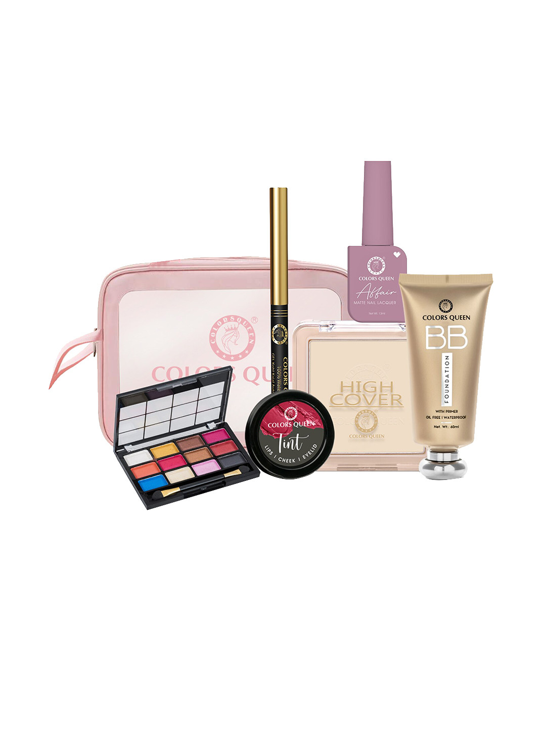 Colors Queen 7Pcs BB Cream-Kajal-Lip & Cheek Tint-Compact-Eyeshadow & Nail Polish Gift Set