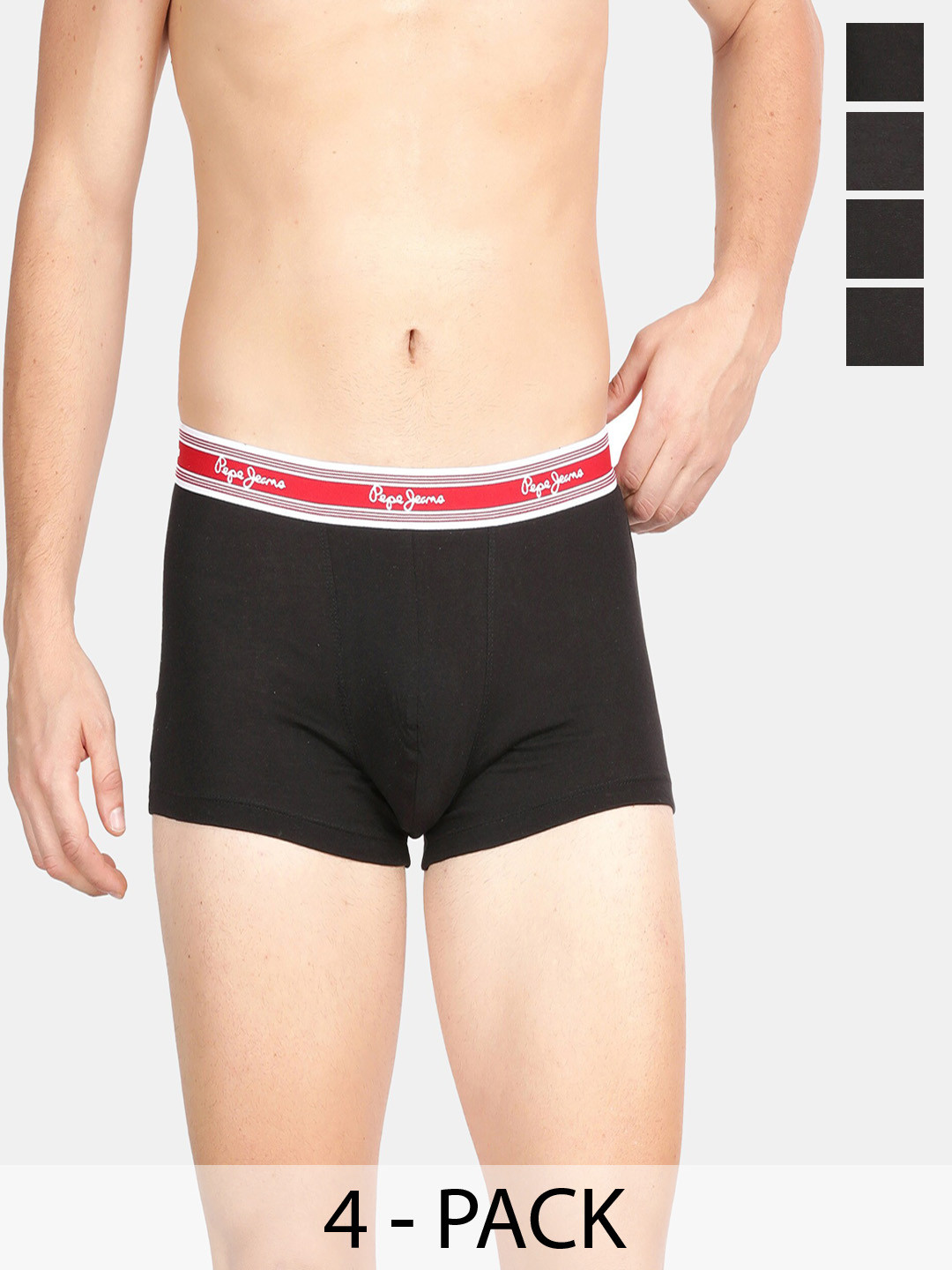 Pepe Jeans Pack Of 4 Brand Logo Details Pure Cotton Trunk CLT03-04-BLACK|BLACK