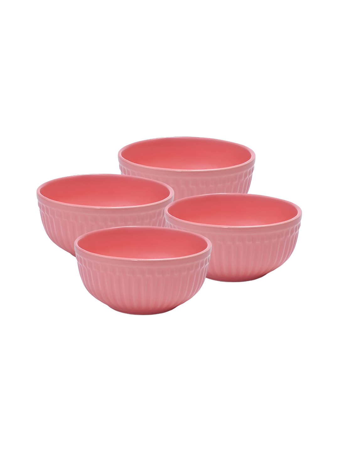 BODHI HOUSE Pink  4 Pieces Textured Ceramic Glossy Bowls 450 ml