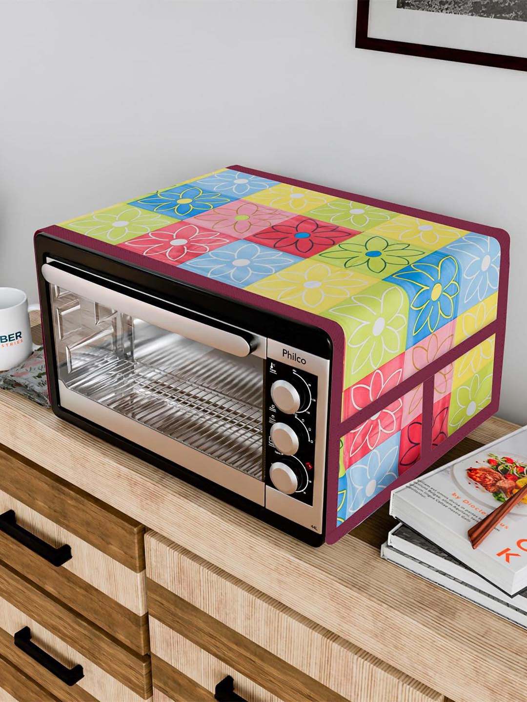 Dakshya Industries Pink & Green Floral Printed Microwave Oven Cover