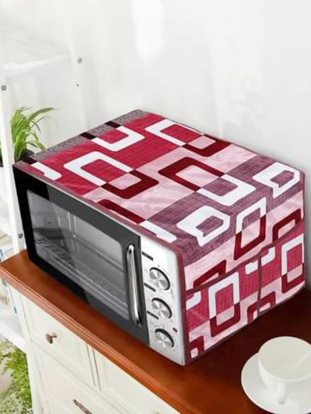 Dakshya Industries Maroon & White Printed Anti-Fume Microwave Cover