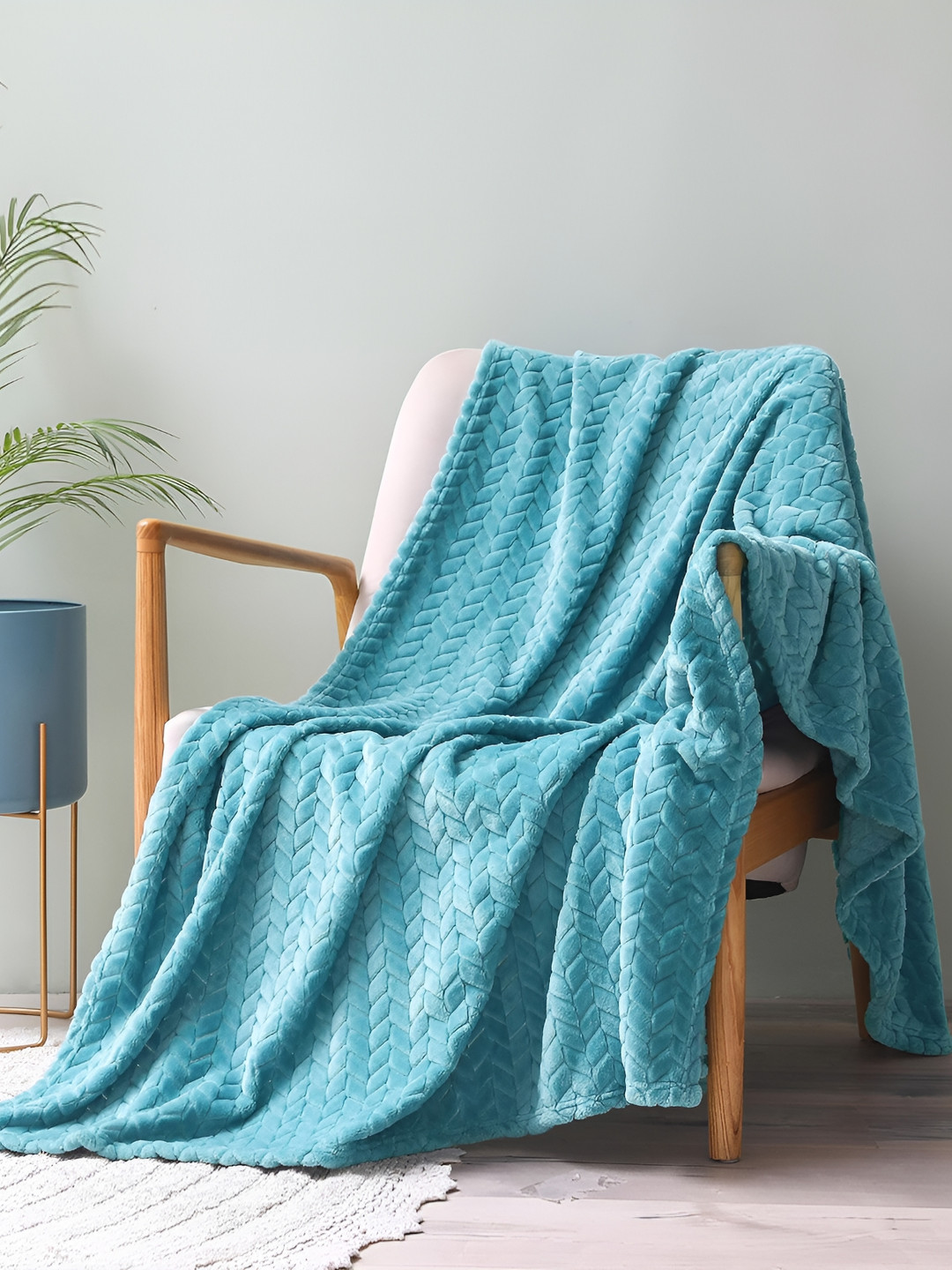 bsb home Turquoise Blue Ethnic Motifs Fleece AC Room 300 GSM Single Bed Blanket
