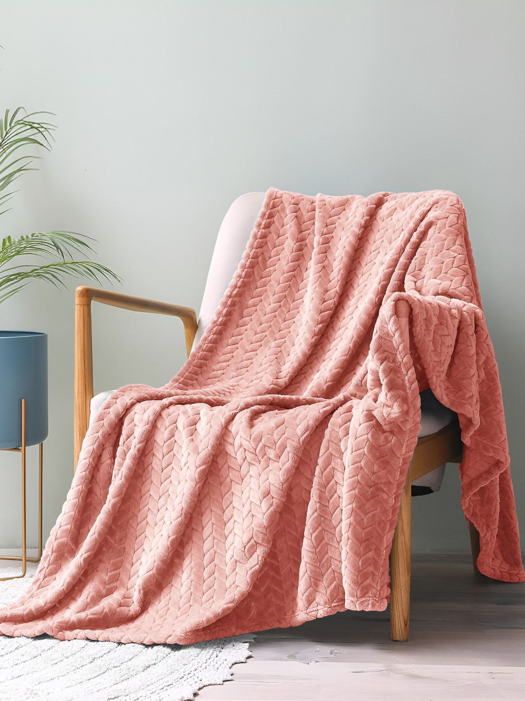 bsb home Orange Ethnic Motifs Fleece AC Room 300 GSM Double Bed Blanket