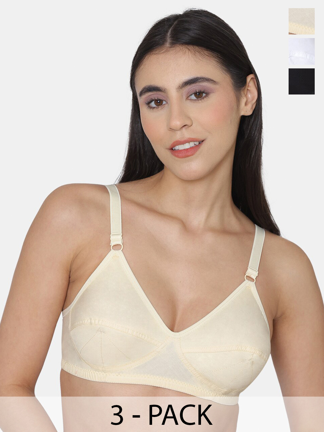 Komli Pack Of 3 Minimiser Super Non Padded Cotton Bra