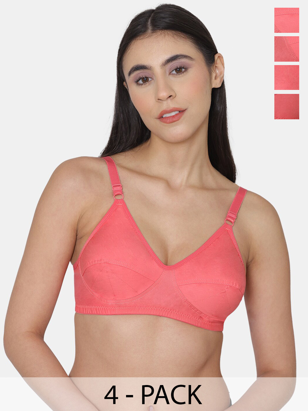 KOMLI Pack Of 4 Minimiser Super Non Padded Cotton Bras