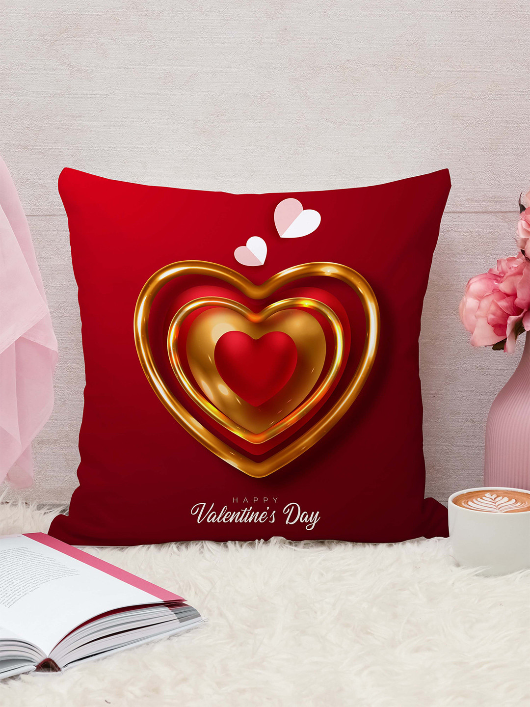 STITCHNEST Red & Gold Jute Cushion Cover