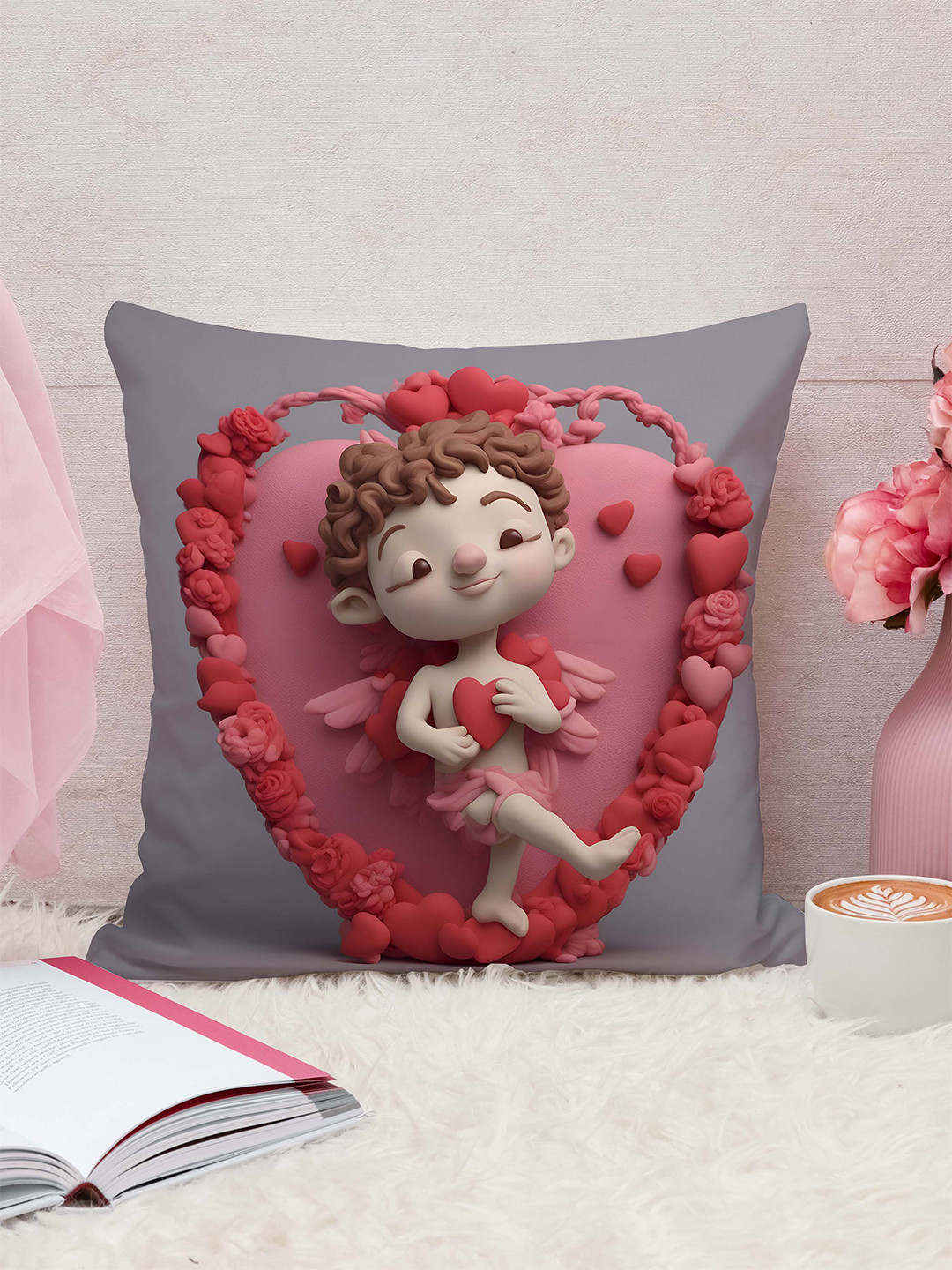 STITCHNEST Vale Grey Quirky Cotton Durable Square Cushion Covers - 16 x 16 In