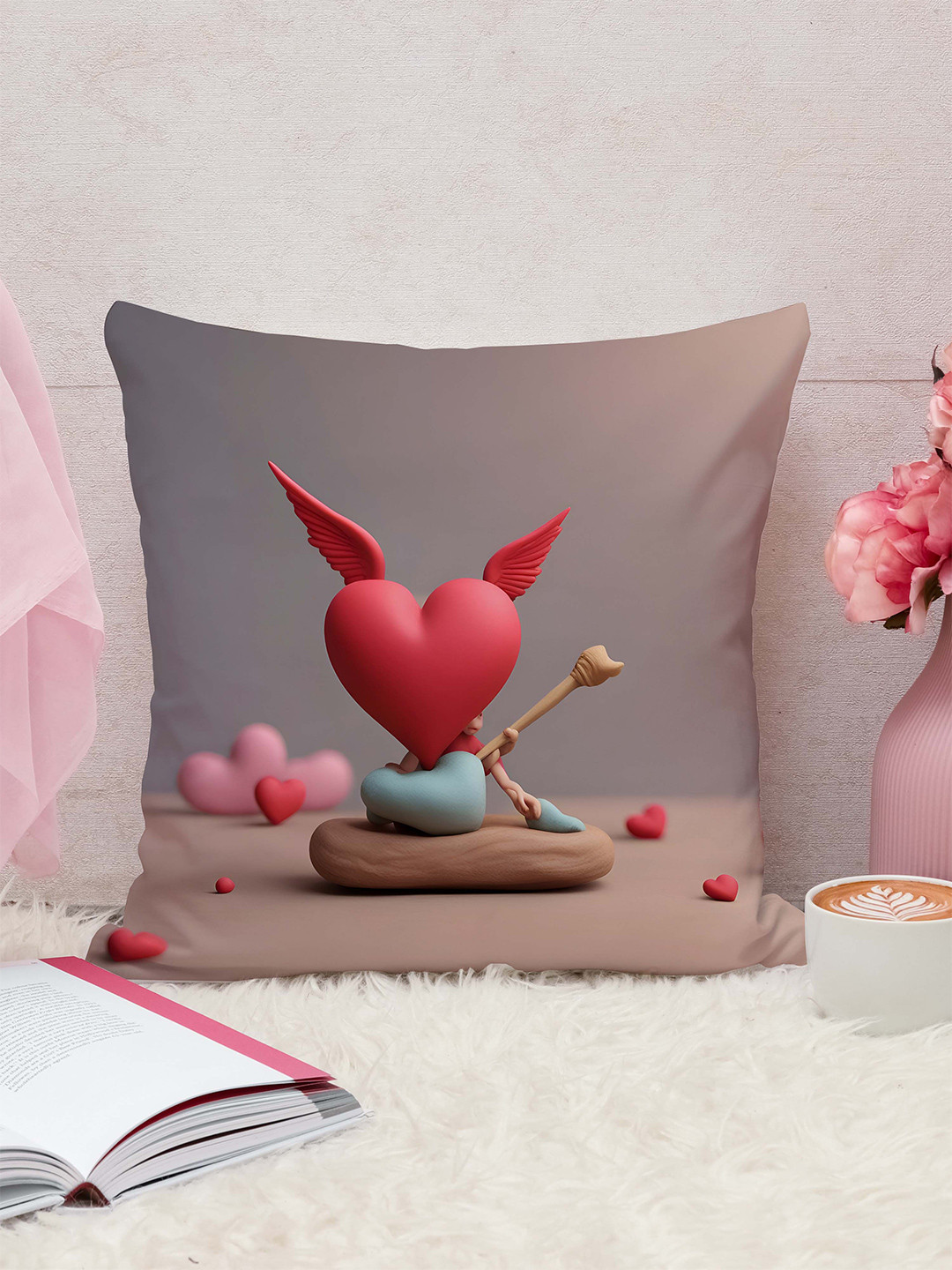 STITCHNEST Grey & Pink Jute Cushion Cover