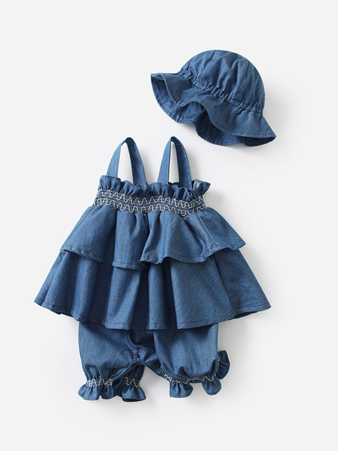 StyleCast Infant Girls Navy Blue Pure Cotton A-Line Layered Romper Dress