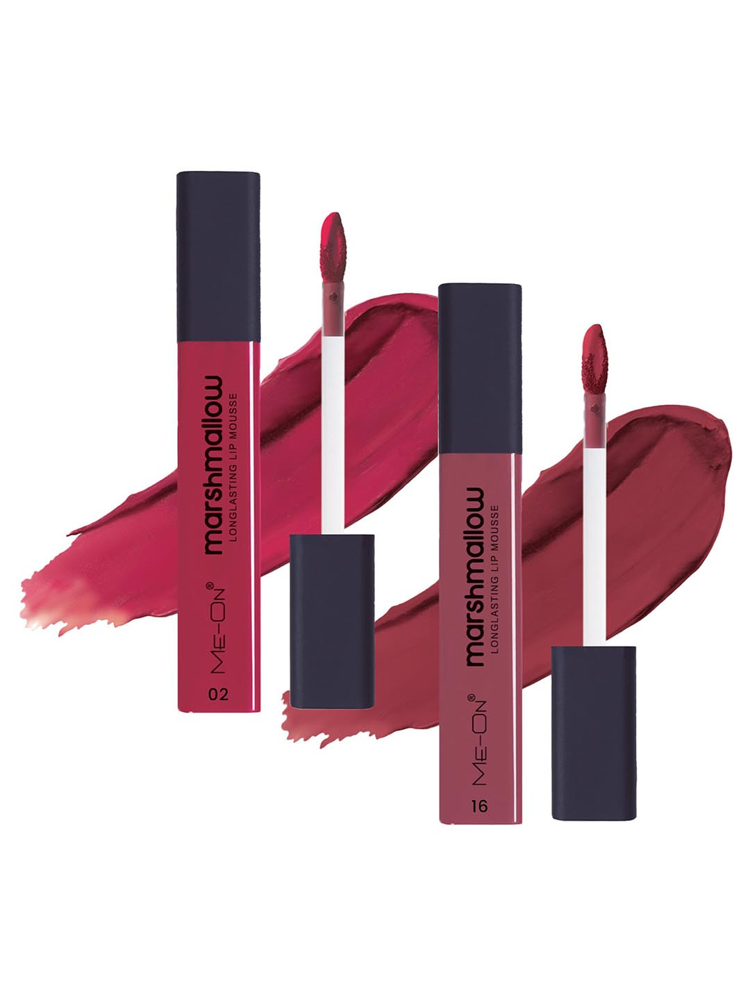 ME-ON Set Of 2 Marshmallow Long Lasting Lip Mousse-6ml Each-Crimson Red 02 & Pink Tonic 16