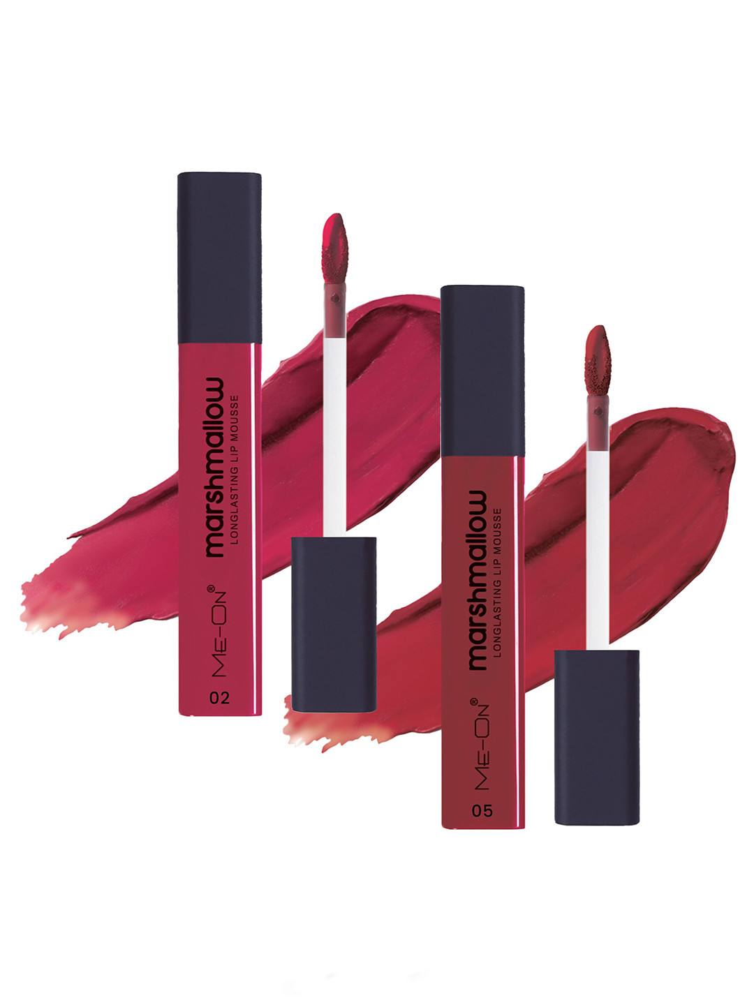 ME-ON Set Of 2 Marshmallow Longwearing Lip Mousse 6ml Each - Crimson Red 02 & Shrbet 05