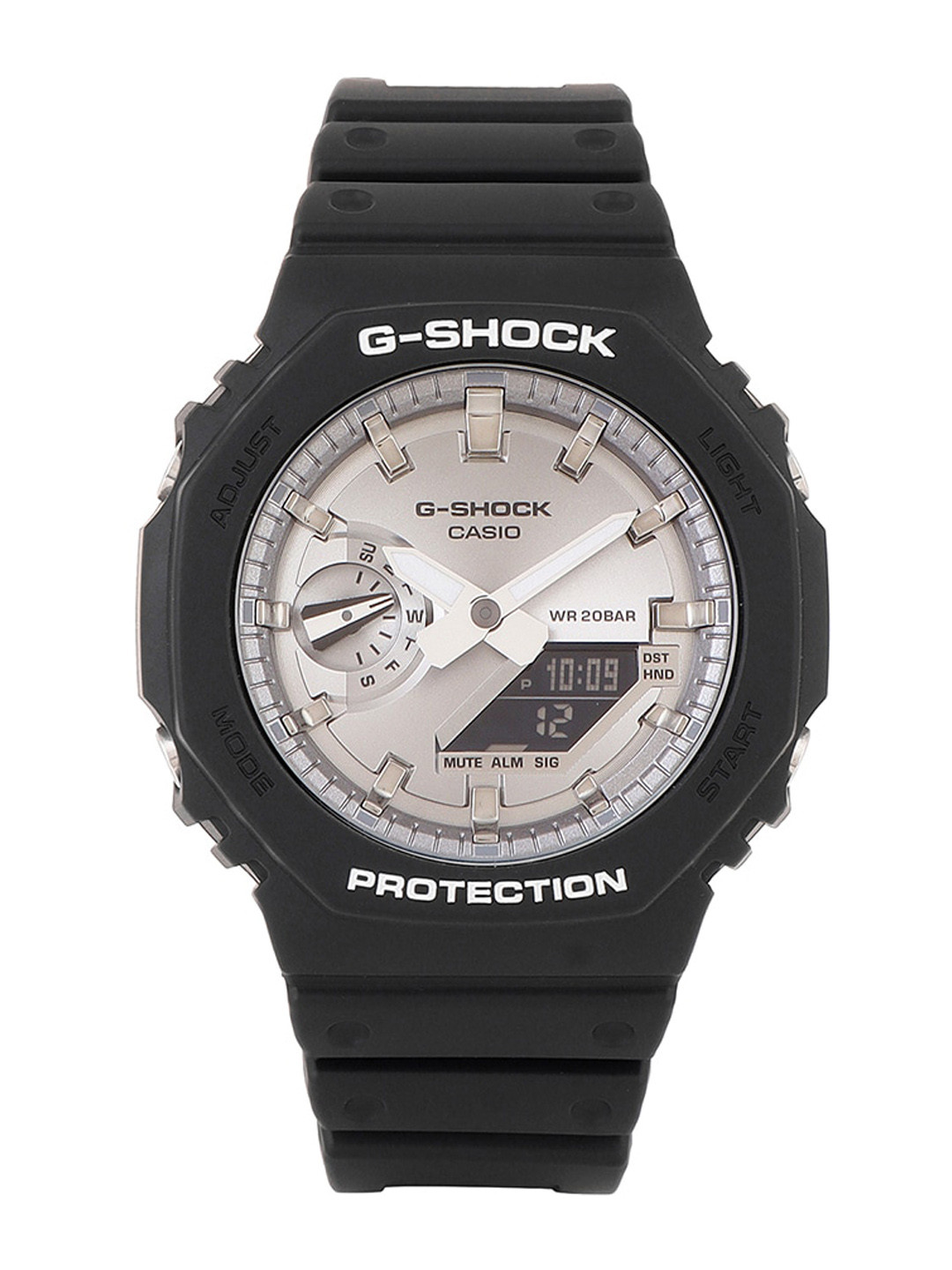 CASIO Men G-Shock GA-2100SB-1ADR Silver Ana-Digi Dial Black Resin Strap Watch G1454