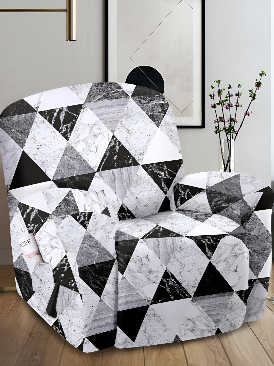 Cortina Printed Polyester Stretchable One Seater Recliner Cover