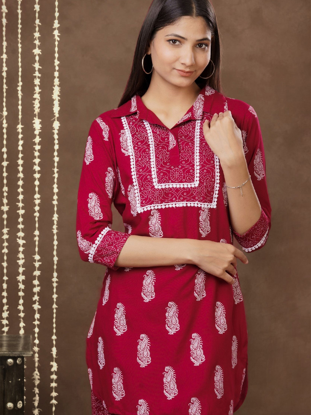 mokshi Beige & Blue Paisley Printed Shirt Collar Straight Kurta With Palazzo