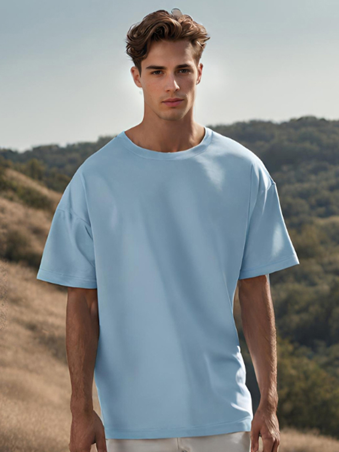 NOBERO Round Neck Short Sleeves Oversized Cotton T-shirt