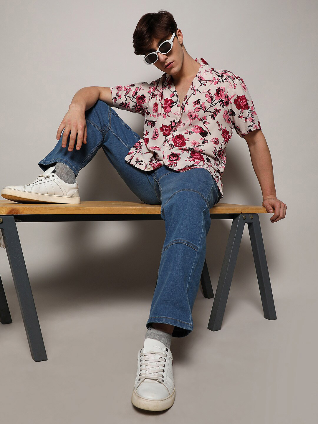 Campus Sutra Floral Printed Cuban Collar Casual Shirt