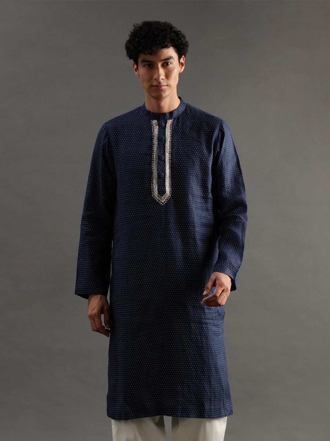 BYB PREMIUM Ethnic Motifs Embroidered Regular Beads & Stones Linen Kurta with Pyjamas